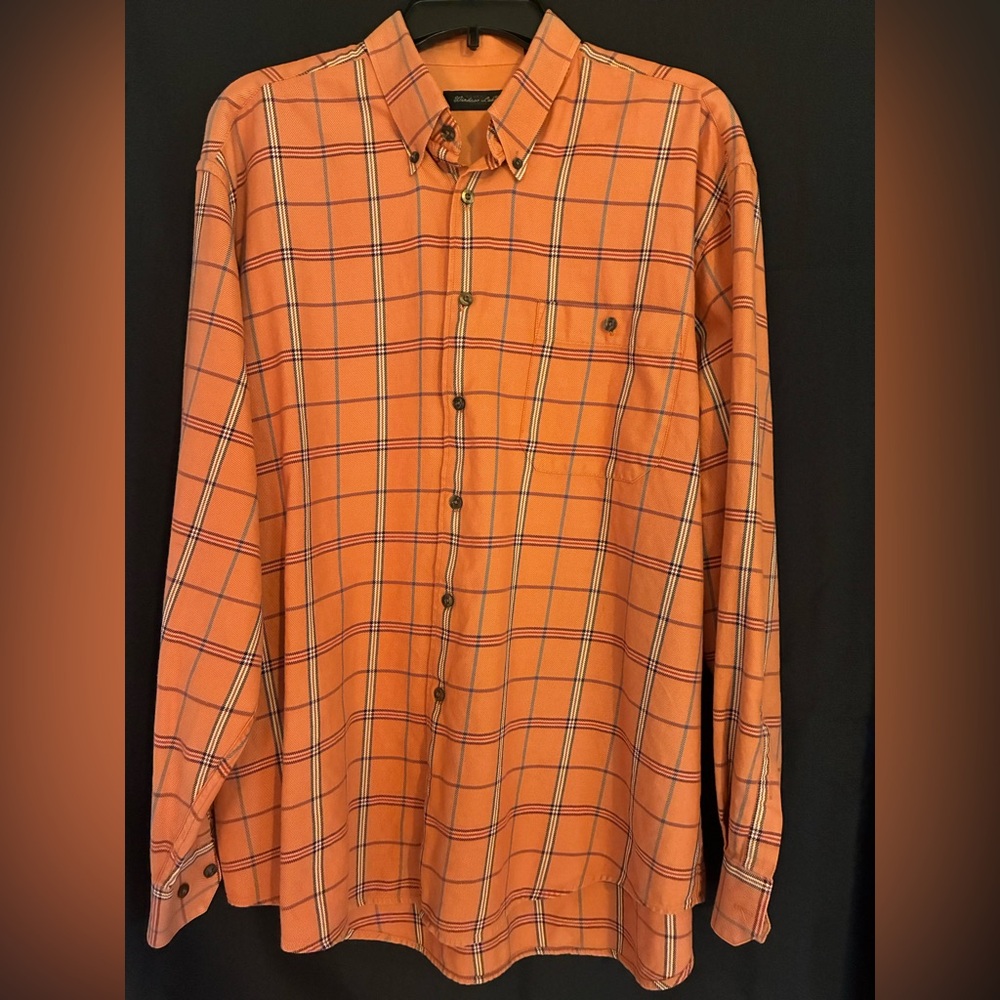 Windsor Lake Orange Multicolor Plaid Button Down Men’s Shirt. Size Large.